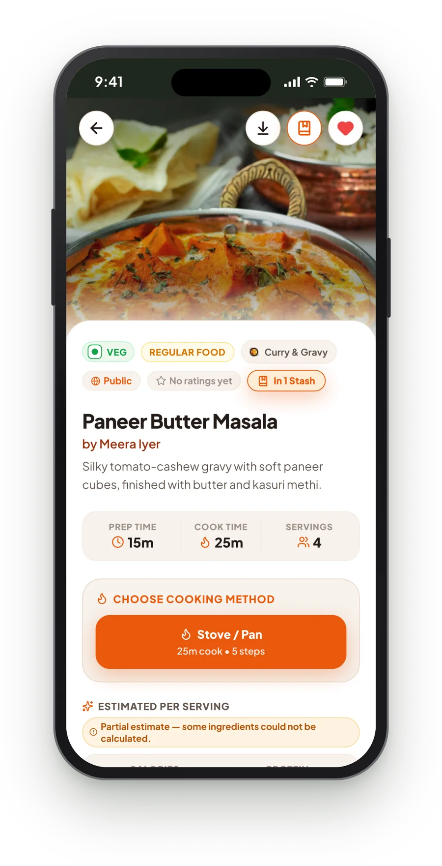 Tasty Stash app screen
